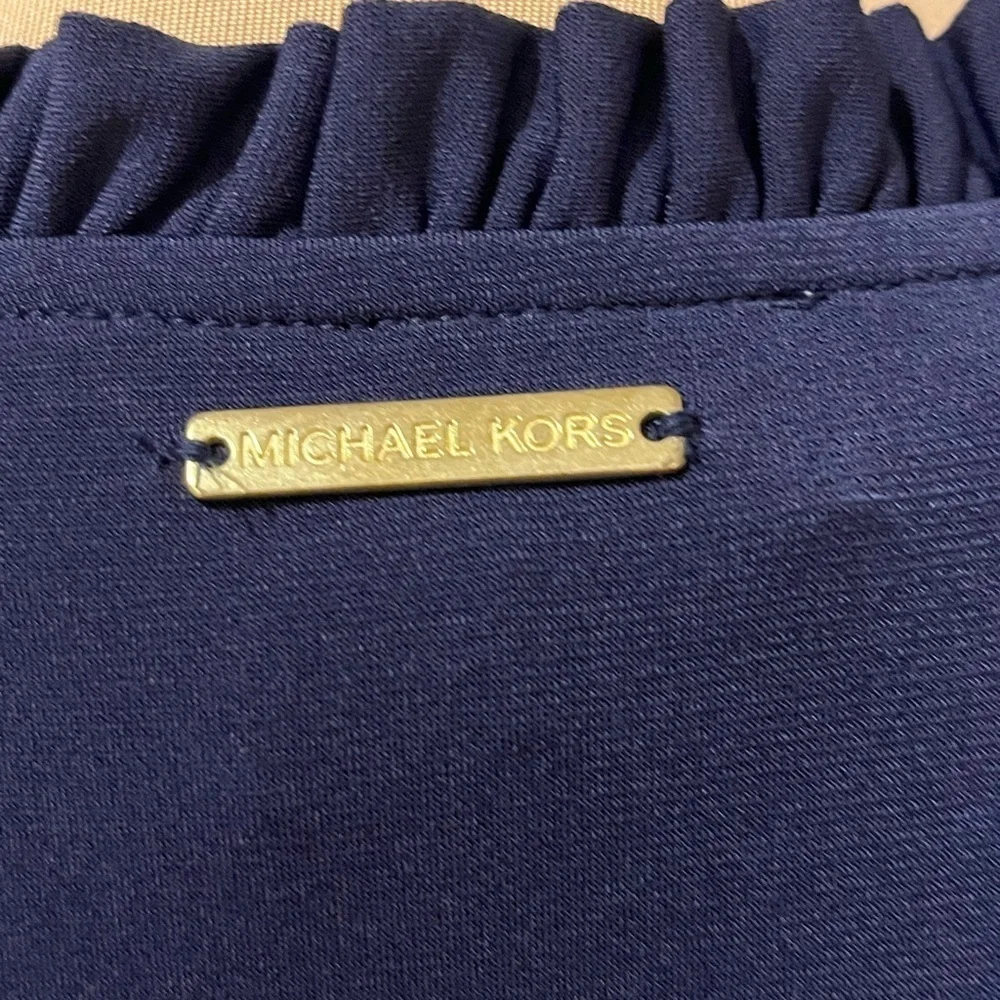 Michael Kors Navy Sleeveless Shift Mini with Ruffle Trim & V Neck, size Med